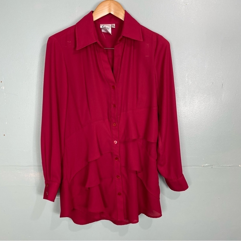 Finley Red Ruffle Button‎ Down Shirt Sz S Womens